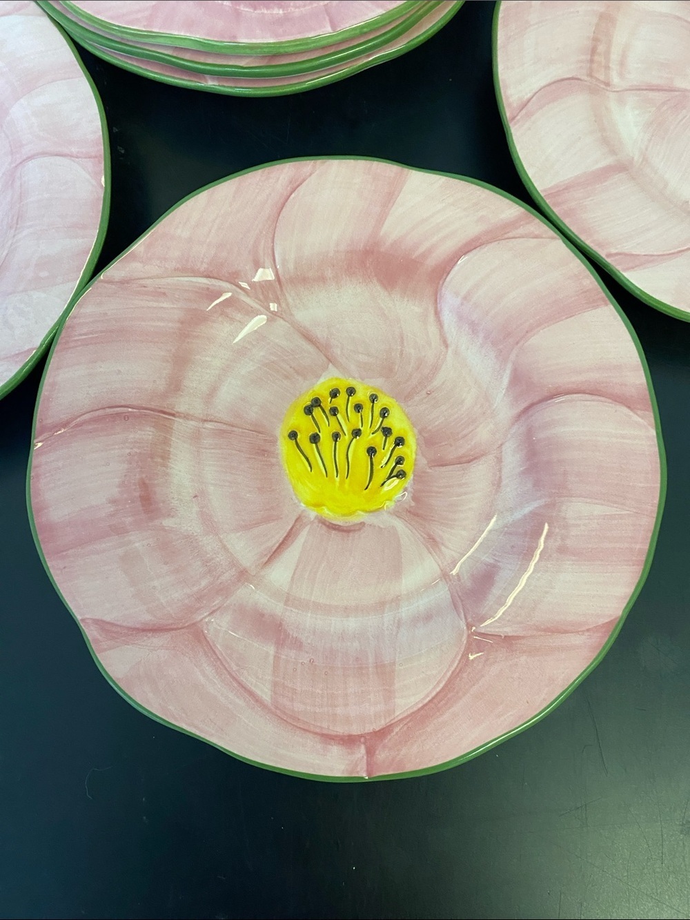 Franciscan Pink Floral Dinner Plate with Green Trim set of 6